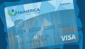 Numerica debit card encased in icicles with a blue background.