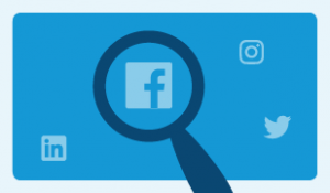 Magnifying glass over Facebook logo