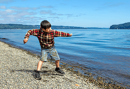Boy throwing a rock