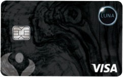 Visa Luna Card, black and grey wood grain card, eclipsed moon logo, Numerica logo