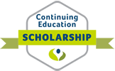 Continuing Education Scholarship ribbon logo in white and green with Numerica logo at the bottom